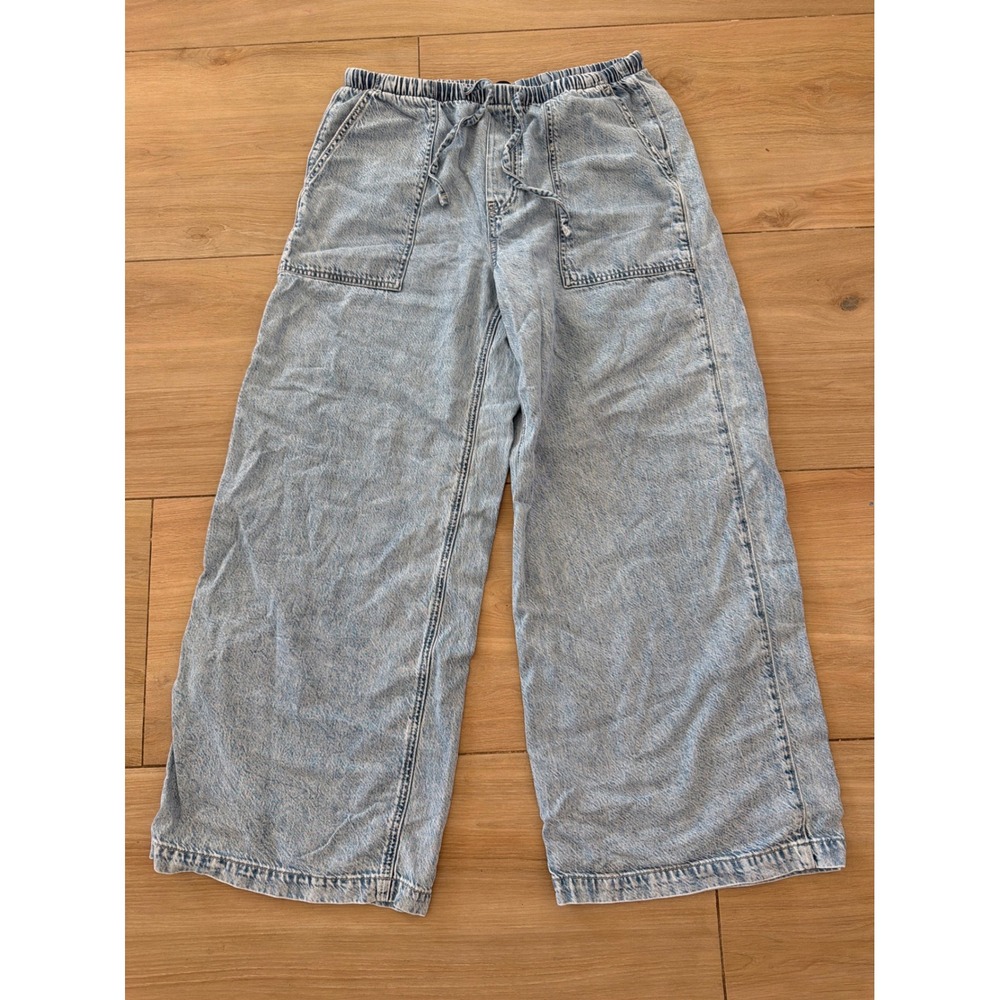 Gap Womens Light Wash Wide Leg Drawstring Denim Pants Blue Size M Relaxed Fit